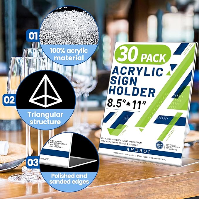 Aheroi Acrylic Sign Holder 8.5 x 11, Plastic Stands Flyer Display, Office - Image 3