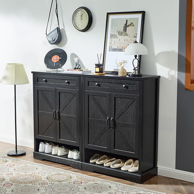 SOOWERY Shoe Cabinet with Drawer, Farmhouse Shoe Storage Cabinet with Doors - Image 7