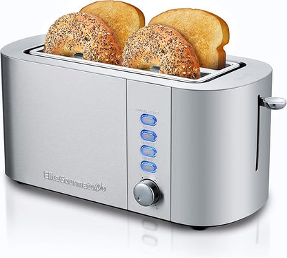 Elite Gourmet ECT4123 Long Slot 4 Slice Toaster, Extra Wide 1.5" and 5.1" Deep by EliteGourmet