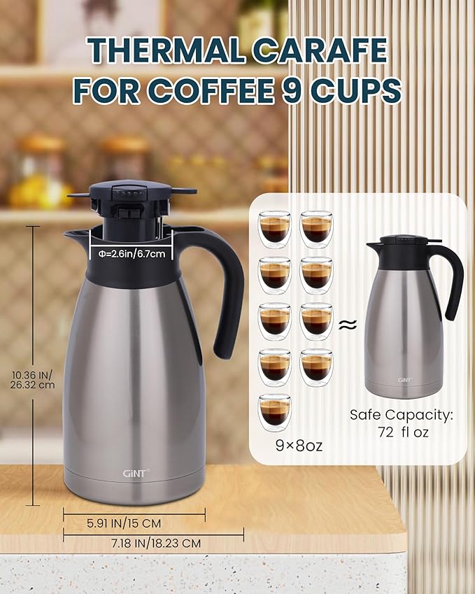 GiNT 74Oz Thermal Coffee Carafe, Insulated Stainless Steel Coffee Carafes - Image 5