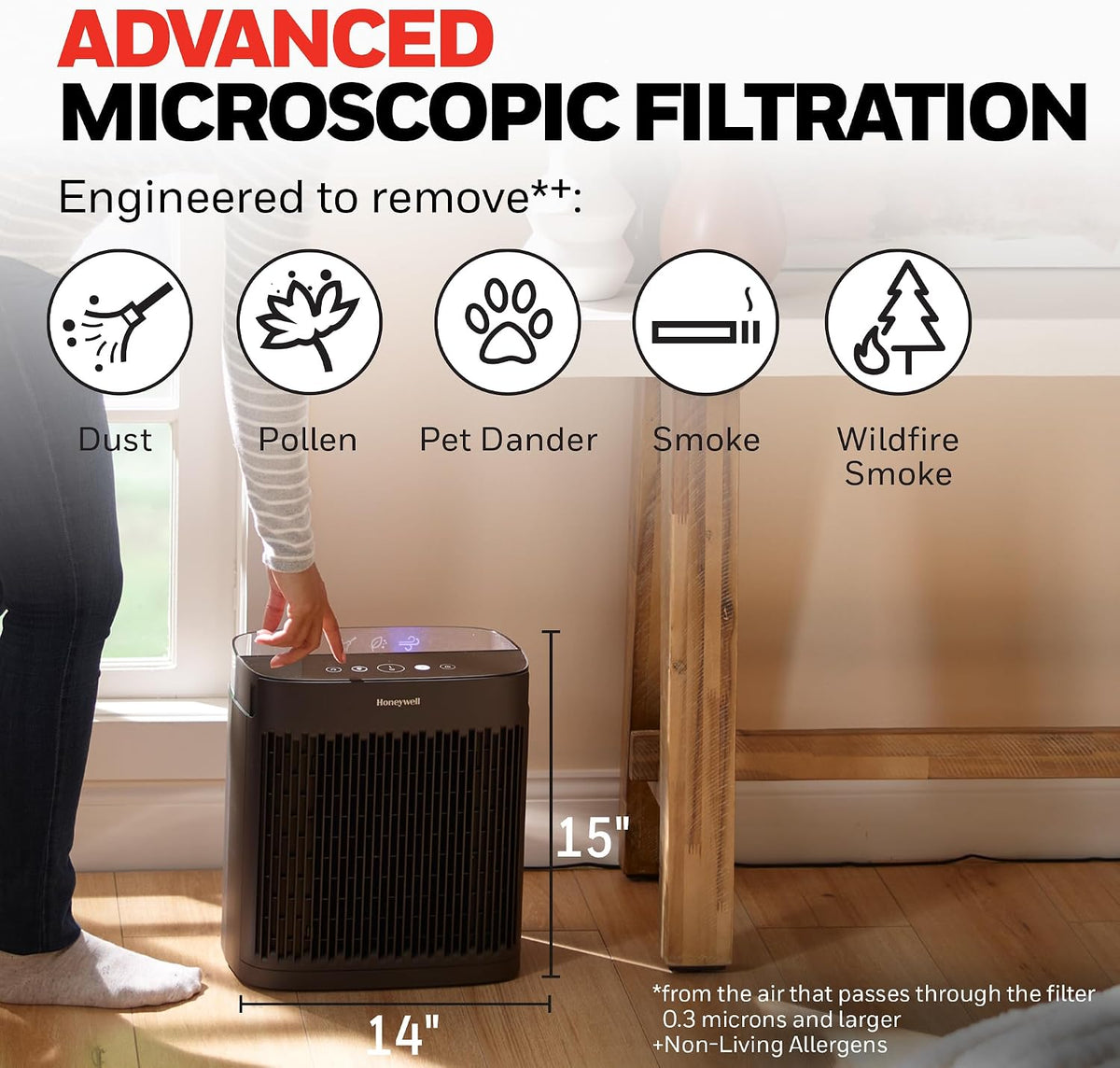 Honeywell HEPA Air Purifier for Home and Small-Medium 938 Ft² Rooms, Black