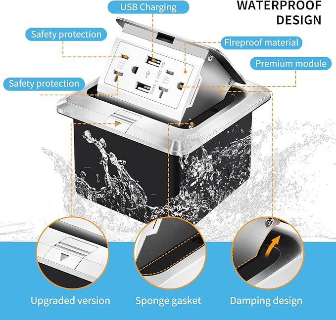 Vagueior Recessed Floor Electrical Outlet Kit, Waterproof Electrical Outlet - Image 4