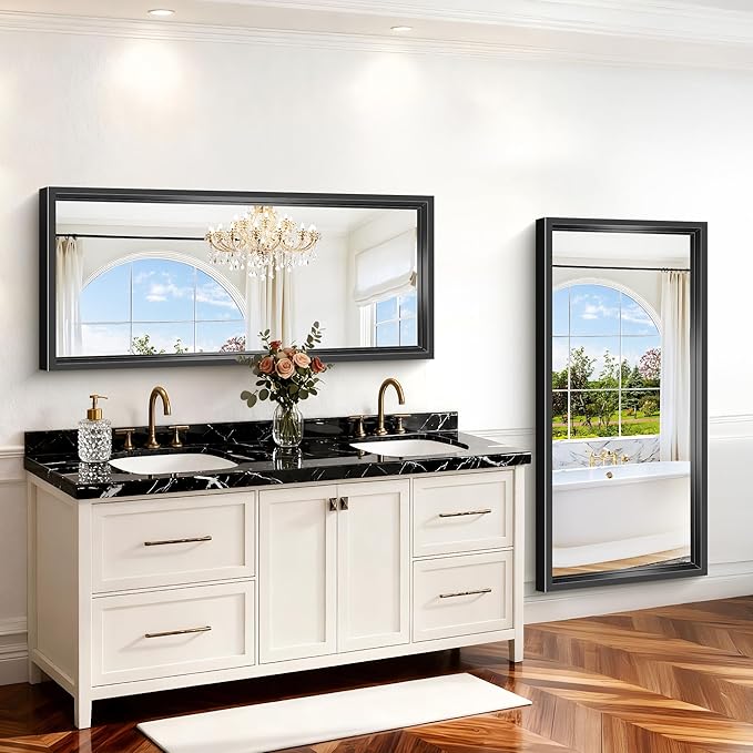 Black Bathroom Mirror, 28x60 Inch Large Rectangle Mirror, 0.6" Thickened Deep - Image 3