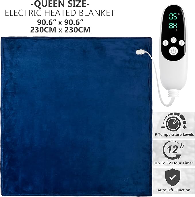 Heated Blanket Electric Luxurious Fleece Queen Blanket, 9 Heat Settings & 12H - Image 2