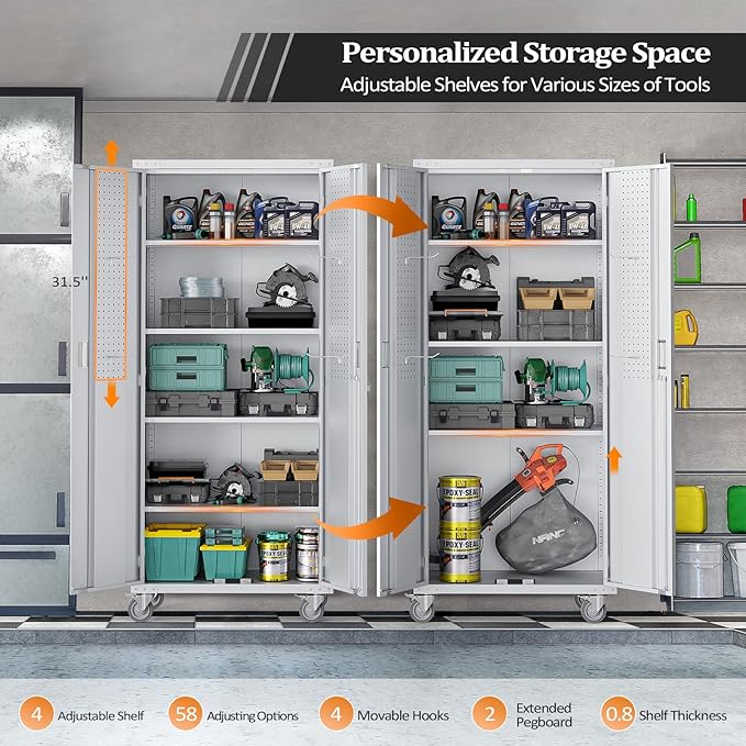 VINGLI 72'' Tall Garage Storage Cabinet, Metal Storage Cabinet - Image 4