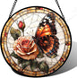 DASTOLL Stained Glass Window Hanging, Butterfly Picking Flowers Suncatcher by DASTOLL