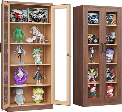Metal Storage Cabinet with Lock and Glass Doors, Glass Display Cabinet by SISESOL