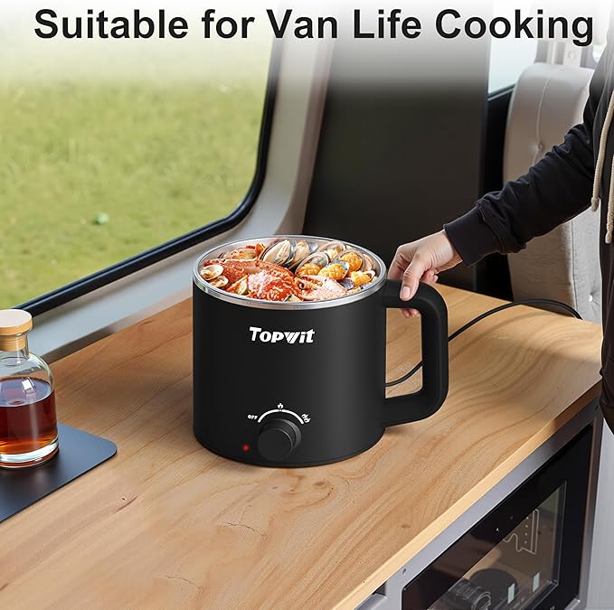 Topwit Hot Pot Electric, Electric Pot, 1.6L Ramen Cooker, Shabu-Shabu, Soup and - Image 4