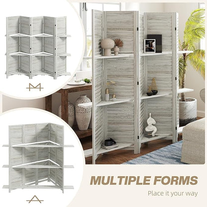 HOMCOM Room Divider, 5 Panel 67" Tall Wood Privacy Screen - Image 6