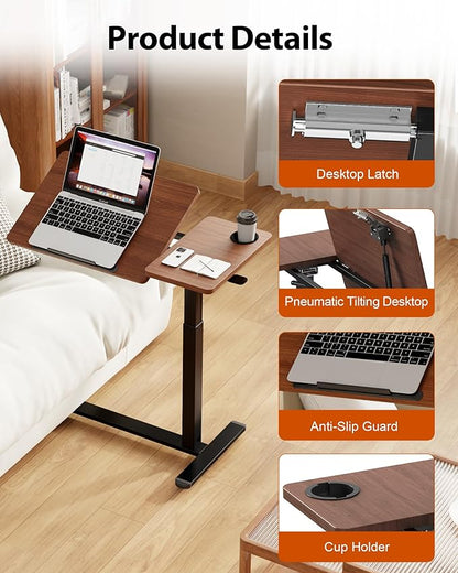 Overbed Table with Wheels, Pneumatic Height Adjustable Overbed Bedside Table - Image 6