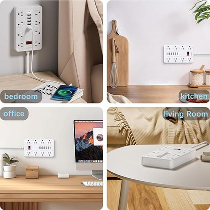 10 Ft Long Extension Cord, Power Strip Surge Protector HUNIAN Flat Plug - Image 7