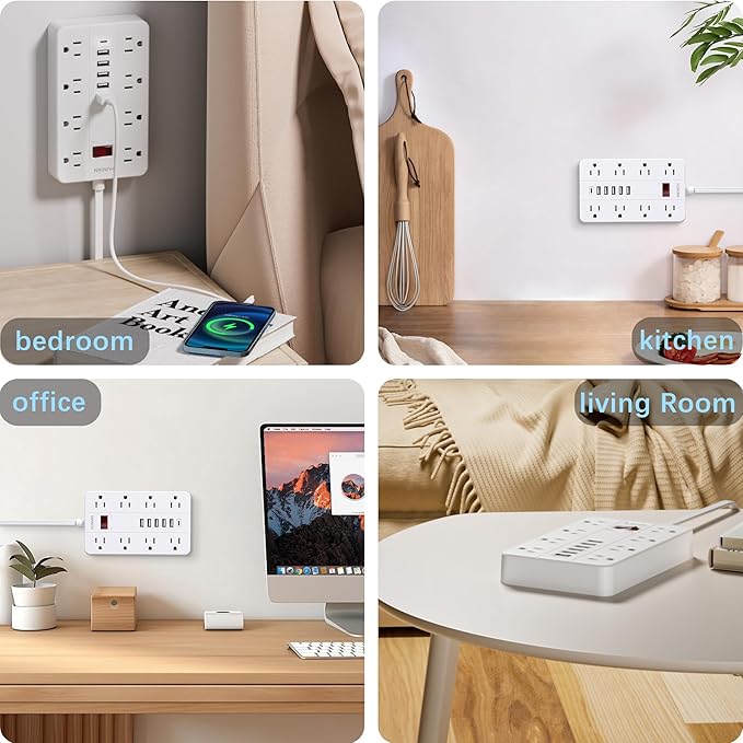 Power Strip with USB, Flat Plug Extension Cord Surge Protector 5 Ft, HUNIAN - Image 7