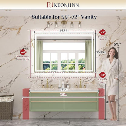 Keonjinn 55" x 36" LED Mirror, Frontlit & Backlit Bathroom Mirror, Tempered - Image 2