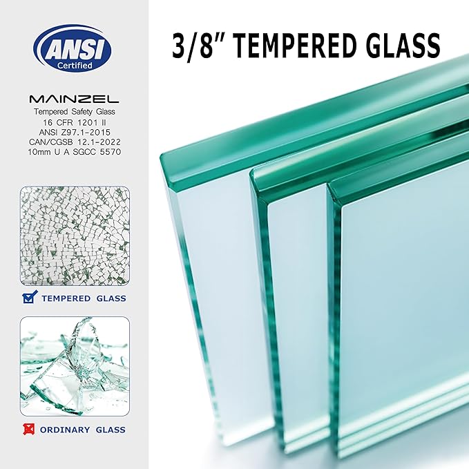Mainzel 36" W x 76" H Fixed Shower Glass Panel, Frameless 3/8" ANSl Tempered - Image 7