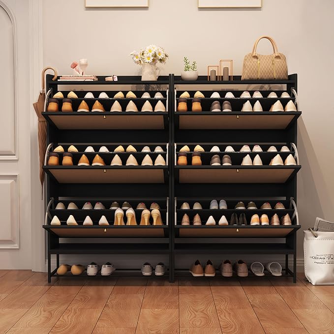AVZEAR Shoe Cabinet, Shoe Cabinet Freestanding Tipping Bucket Shoe Rack - Image 6