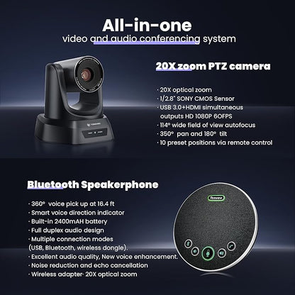 TONGVEO HDMI 20X Optical Zoom PTZ Conference Room Camera System, 1080P 60fps - Image 5