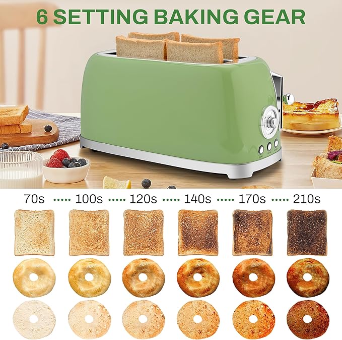 SUSTEAS Toaster 4 Slice Wide Slot, Stainless Steel Bread Bagel Toasters - Image 4
