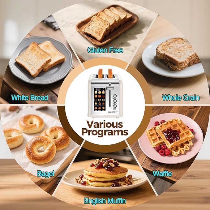 2 Slice Easy Touch Screen Toaster, Stainless Steel Toaster - Image 6