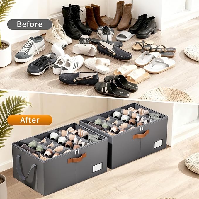 2 Pack Shoe Organizer for Closet, Foldable Shoe Storage Organizer - Image 6