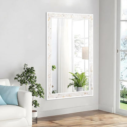 Tanmicoshomy 30 x 48 Inch White Bathroom Mirror, Natural Shell Framed - Image 5