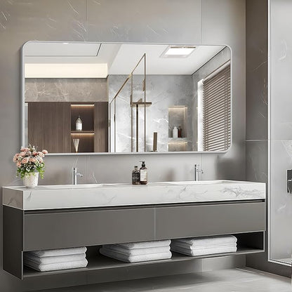 55x30 Inch Silver Bathroom Mirror, Large Rectangular Vanity Mirror, Metal - Image 3