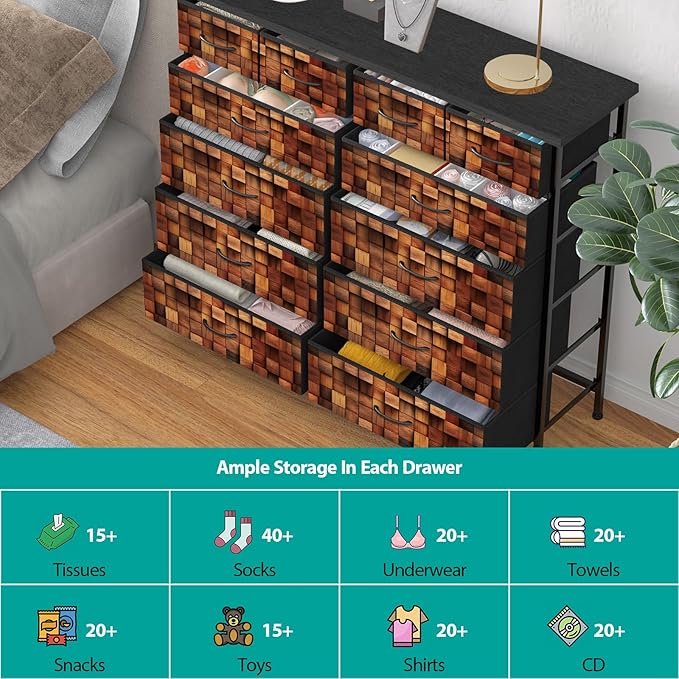 TV Stand Dresser for Bedroom, Tall Fabric Drawer Dresser, Chest of Drawers - Image 5