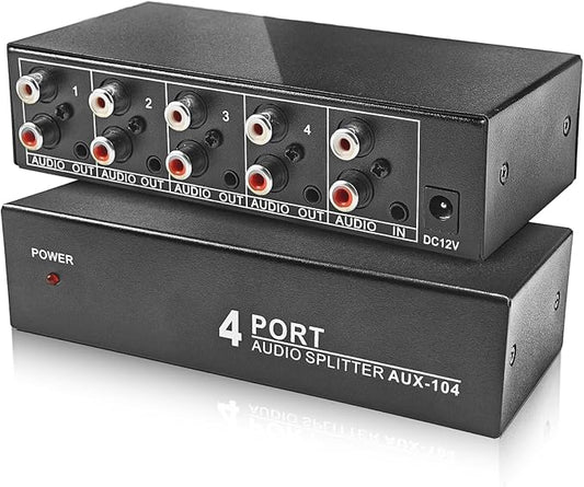 3.5mm Aux + RCA L/R Audio Splitter 1 in 4 Out, BolAAzuL 4-Way Stereo Audio by BolAAzuL