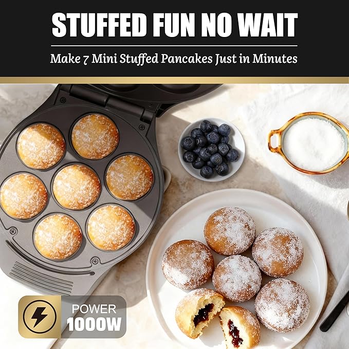 Mini Stuffed Pancakes Maker, Electric Ebleskiver Poffertjes Maker Pan, Danish - Image 2