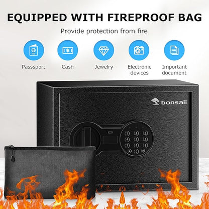Bonsaii Safe Box with Fireproof Bag, Home Safe with Removable Shelf - Image 2