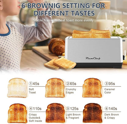 4-Slice Toaster, Extra Wide Long Slot Toaster, 6 Browning Settings, - Image 3