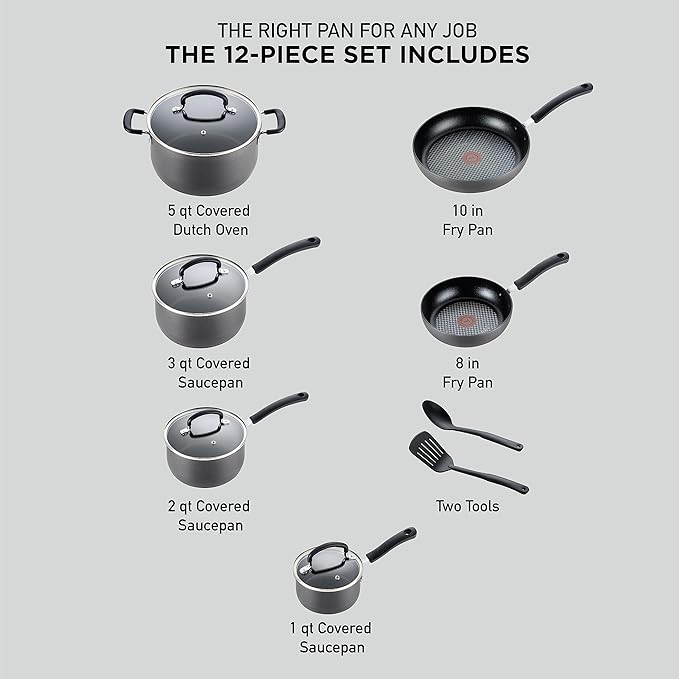 T-fal Ultimate Hard Anodized Nonstick Cookware Set 12 Piece, Oven Broiler Safe - Image 2
