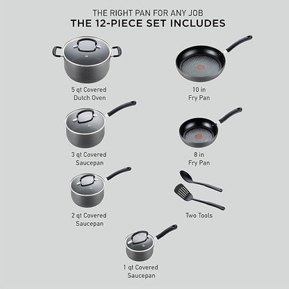 T-fal Ultimate Hard Anodized Nonstick Cookware Set 12 Piece, Oven Broiler Safe - Image 2