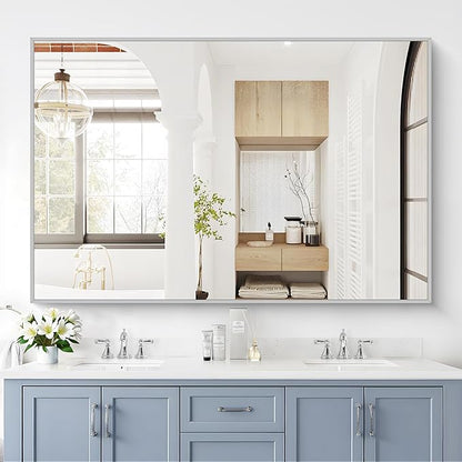 40x60inch Silver Bathroom Mirror, Large Rectangular Wall Mirrors - Image 2