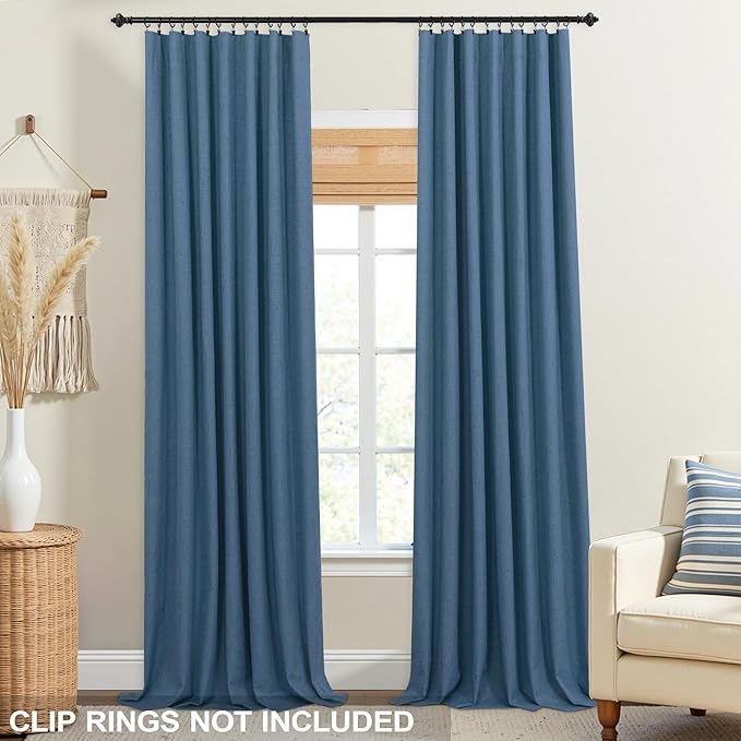 KOUFALL 108 Inch Curtains Blackout 9FT Long Black Out Linen Denim Slate Blue - Image 3
