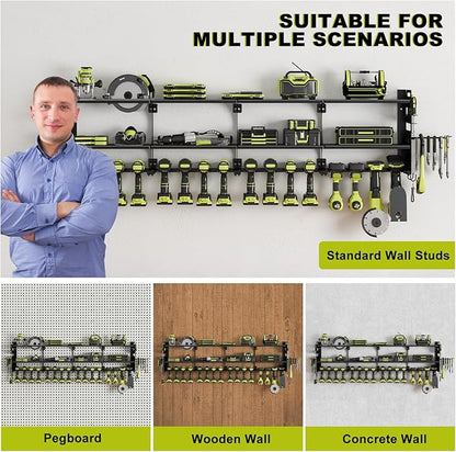 64" Power Tool Organizer Wall Mount, 16 Slots, 3-Tier Drill & Cordless Tool - Image 7
