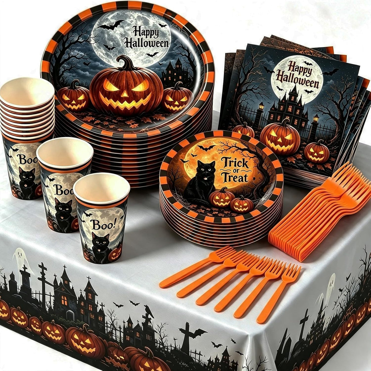Halloween Party Supplies Plates and Napkins Set, Halloween Disposable Tablewa...