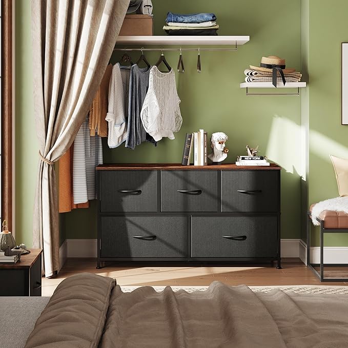WLIVE Dresser for Bedroom with 5 Drawers, Wide Chest of Drawers, Fabric Dresser - Image 4