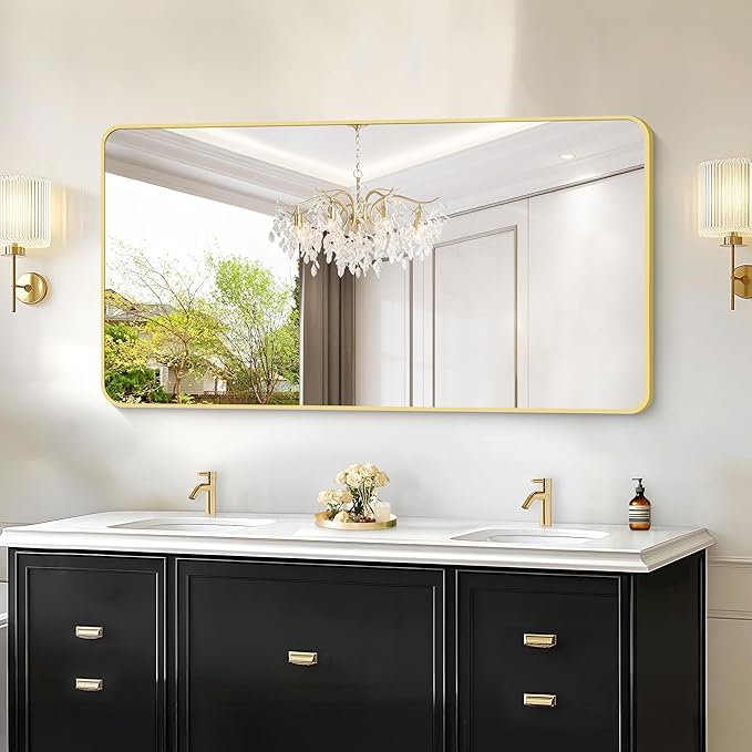 55"x30" Gold Bathroom Mirror, Large Rectangle Mirror, Rectangular Wall Mirror - Image 2