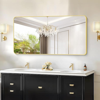 55"x30" Gold Bathroom Mirror, Large Rectangle Mirror, Rectangular Wall Mirror - Image 2