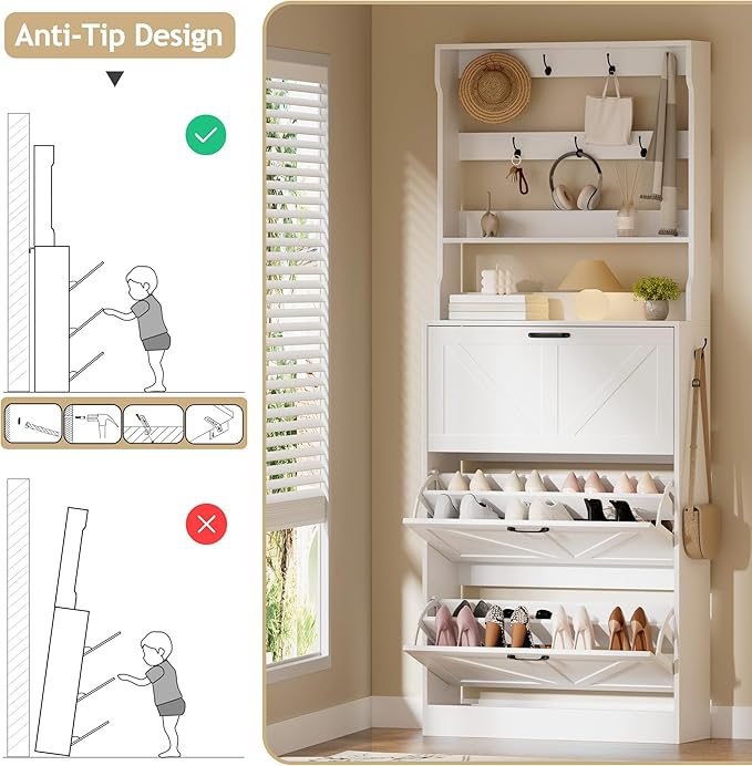 EOYUTLLY Shoe Cabinet Storage for Entryway, Narrow Shoe Rack Cabinet - Image 6