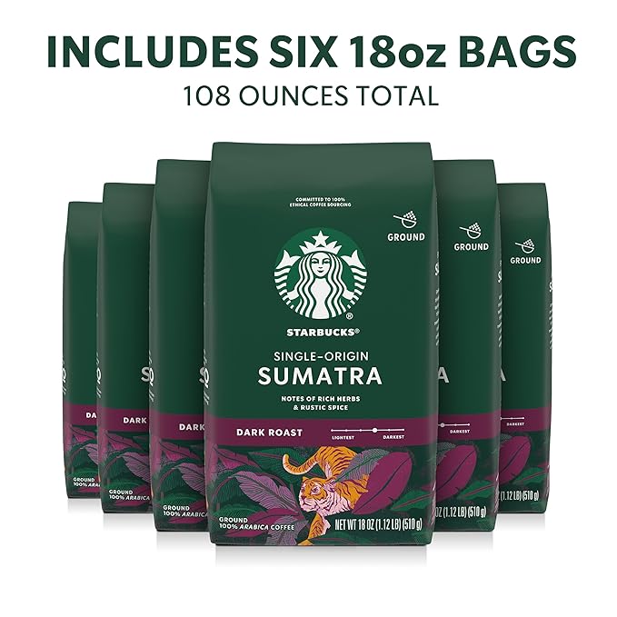 Starbucks Ground Coffee, Dark Roast Hot or Iced Coffee, Single-Origin Sumatra - Image 2