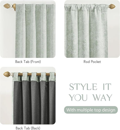 Beauoop Green Floral Jacquard Blackout Curtains 90 Inches Long 2 Panels - Image 5