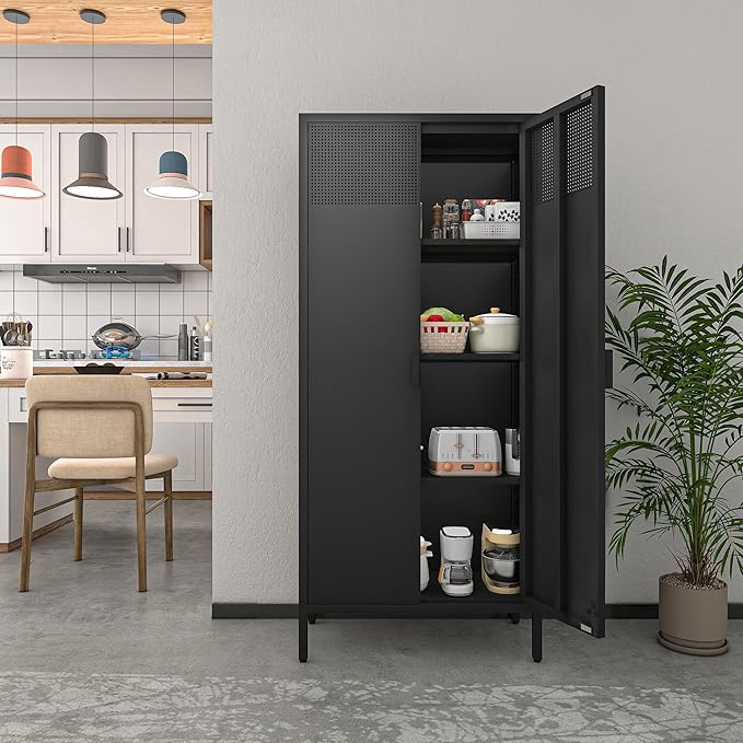 COFaR 4 Tier Black Metal Storage Cabinet, Free Standing - Image 7
