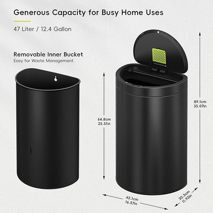 EKO Mirage Semi-Round 47L / 12.4 Gal Motion Sensor Trash Can, Automatic Kitchen - Image 2
