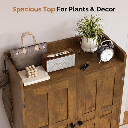 Farmhouse Shoe Cabinet with Doors, 6-Tier Wooden Shoe Organizer with Adjustable - Image 5