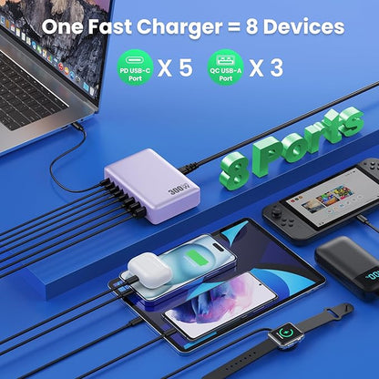 USB C Charger 300W USB C Charger Block, 8-Ports GaN IV Fast Charging Station Hub - Image 3