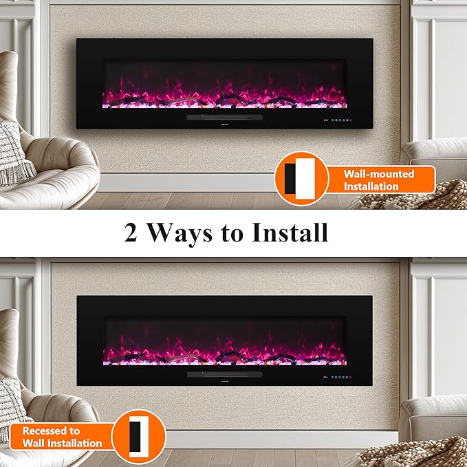 50" Electric Fireplace, Recessed & Wall Mounted Fireplace Heater 13 * 13 Colors - Image 6