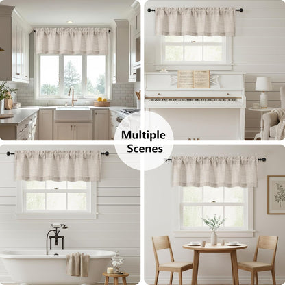 Linen Valances for Windows 1 Pcs, Light Filtering Textured Farmhouse Short Small Valance Curtains for Bathroom Basement Living Room Bedroom, Rod Pocket Half Curtains Over Sink, 60Wx14L Inch