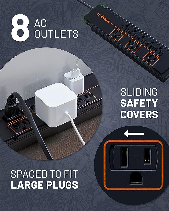 ECHOGEAR ShockBlocker 8 Outlet Surge Protector Power Strip - Image 3