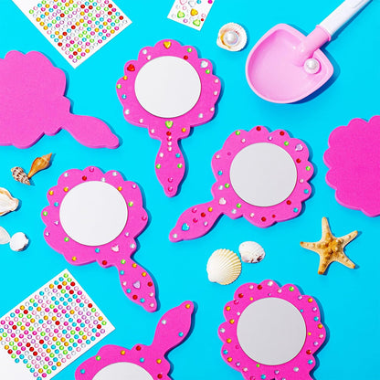 Geetery 20 Pcs Unbreakable Kids Mirror DIY Decorate Your Own Princess Mirror Mermaid Foam Small Crafts Princess Party Decorations(Pink)